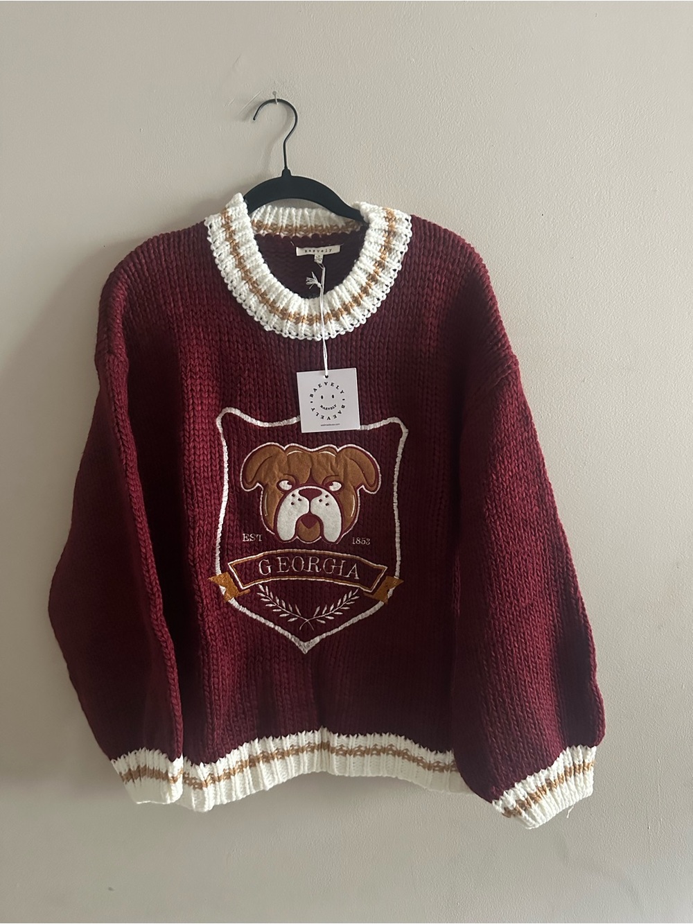 NWT Georgia Bulldog Patch Sweater - Burgundy & Cream Size M